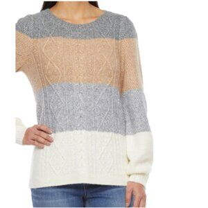 NWT ST. JOHN'S BAY XL Cable Knit Color Block Sweater Crewneck Neutral Multicolor